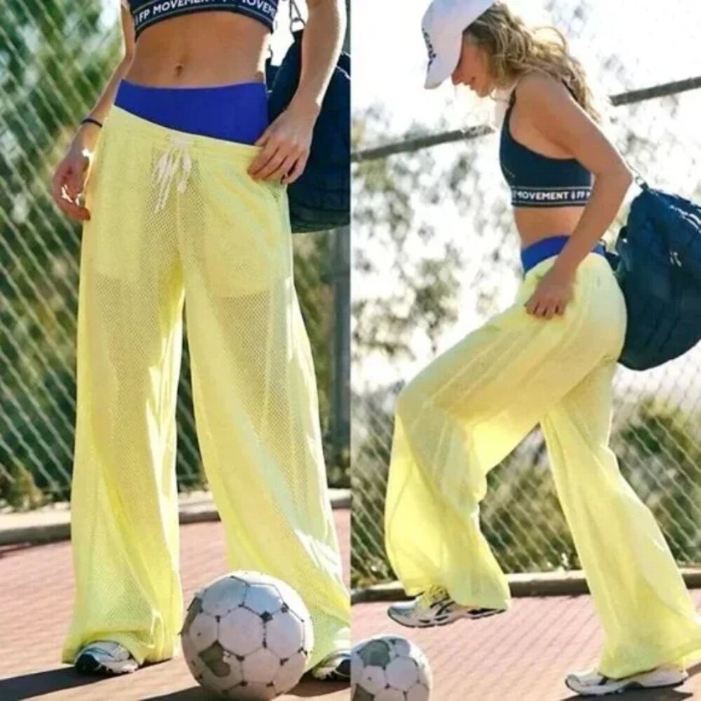 FP Movement by Free People Overtime Mesh Pants Sour Citrus Yellow Size S | NWOT.